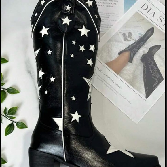 Starry Black and White Heeled Boots